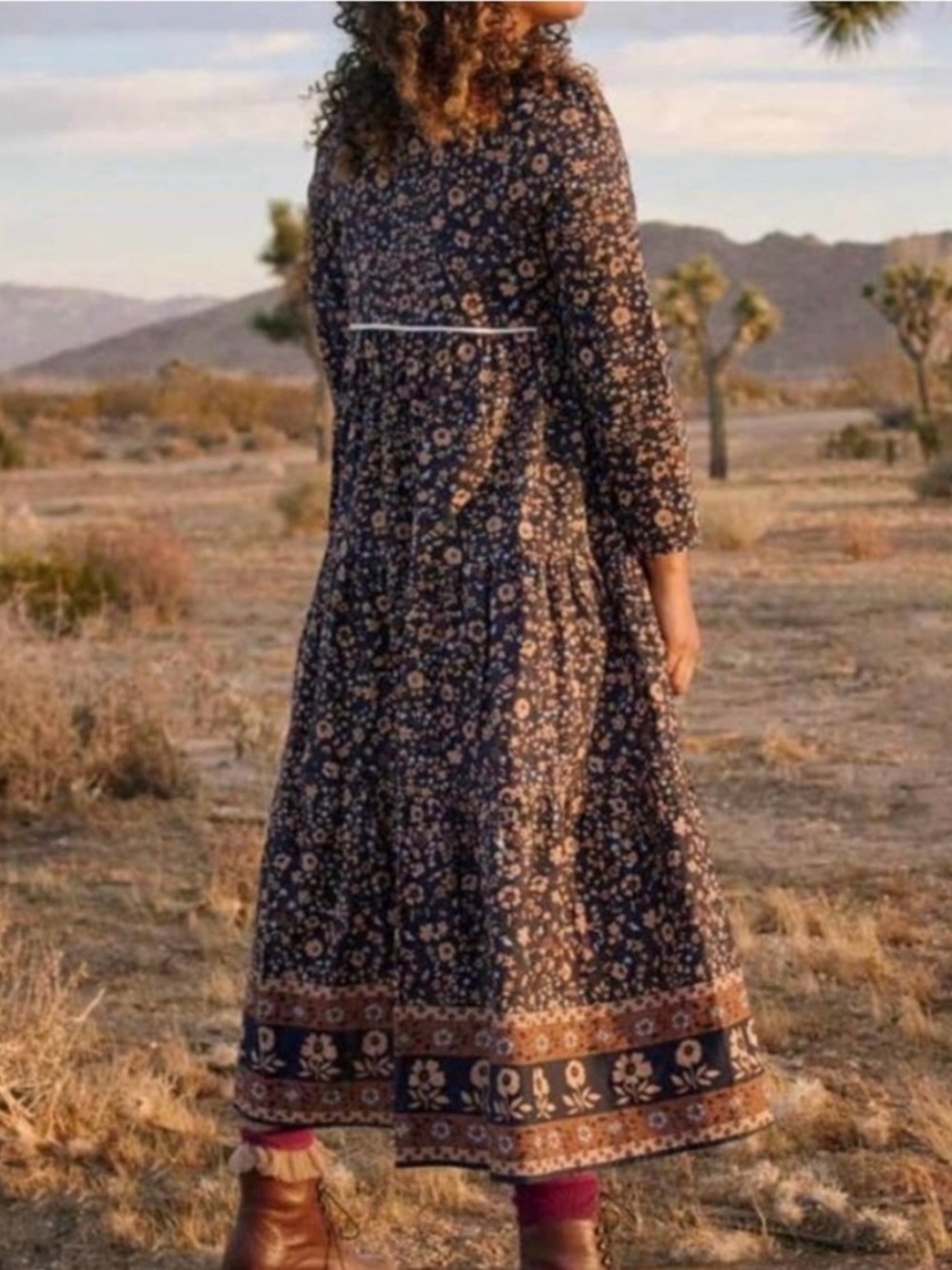 Christy Dawn Paloma Bohemian Floral Midi Dress in Navy Anenome Vine - Picture 3 of 10